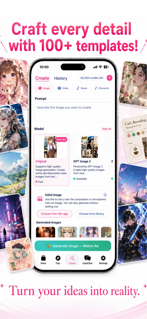 Ailast App Store promotional image showing more than 100 creative templates